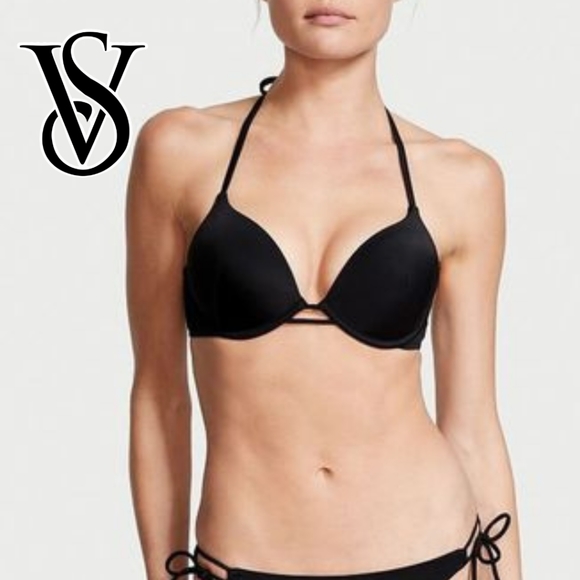 NEW! VICTORIA'S SECRET SWIM- Swim Bikini Top- BLACK - Picture 2 of 4